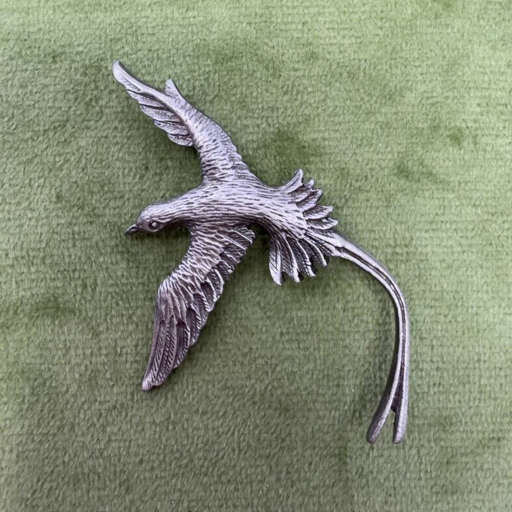 Vintage Pewter Flying Bird Brooch Pin Pheasant Game Bird Marked Pewter